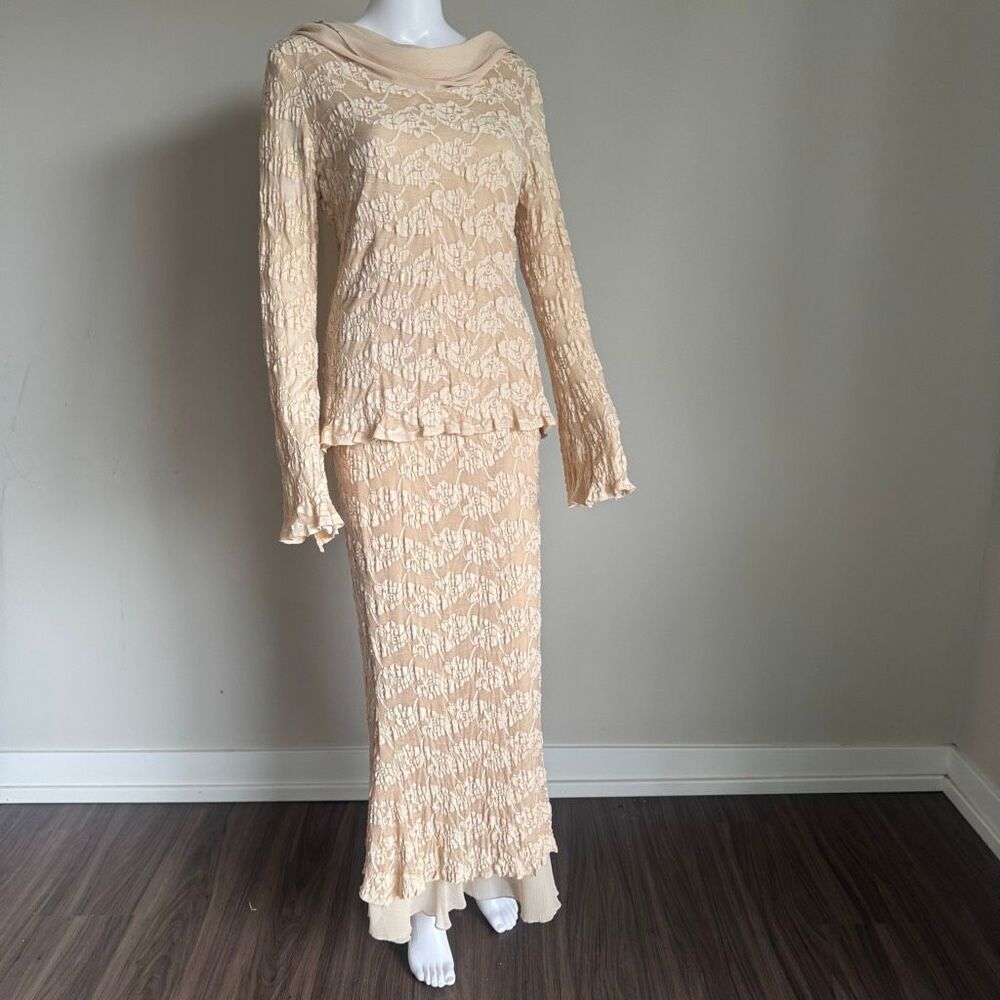 VTG Lace Skirt Set With Draped Shawl And Bell Sleeves Romantic Fairycore Boho